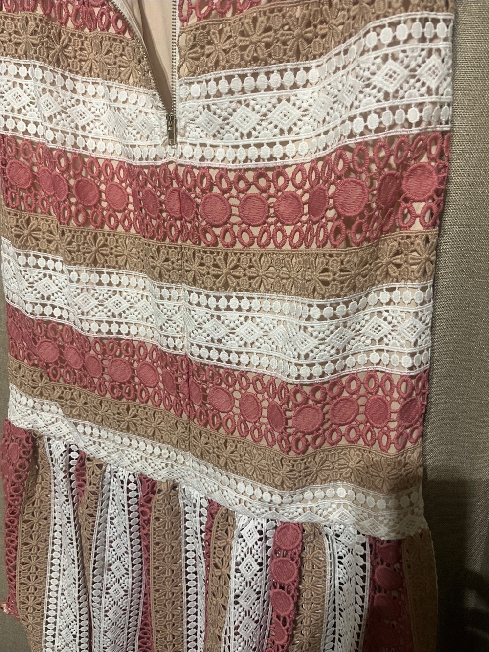 Just Me Pink, Cream & Tan Striped crochet Midi Dress - Picture 4 of 4